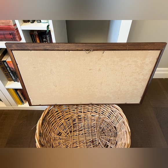 Vintage Woven Framed Art of a Covered Bridge - Picture 5 of 7